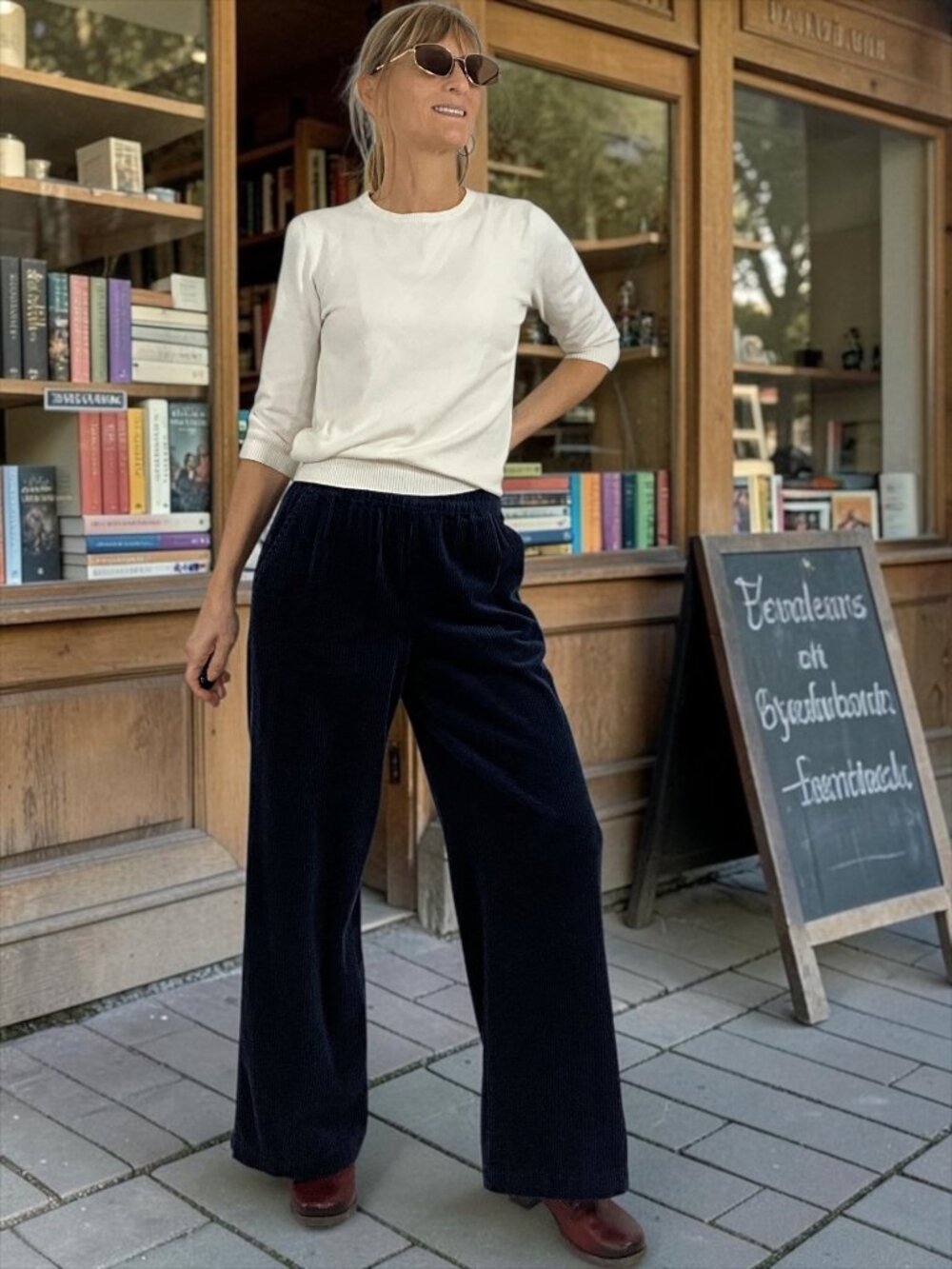 Marine Layer Allison Corduroy Trouser Pants XS Navy Blue Wide Leg